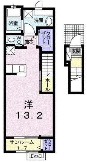 ヴェルドゥーラ C(ワンルーム/2階)の間取り写真