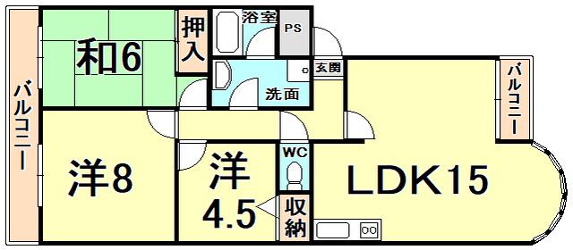 サンフォーレ甲子園(3LDK/2階)の間取り写真