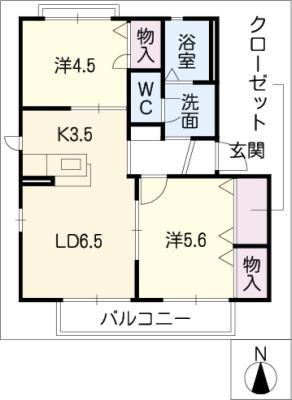 ベルタウンオリーブI棟(2LDK/1階)の間取り写真