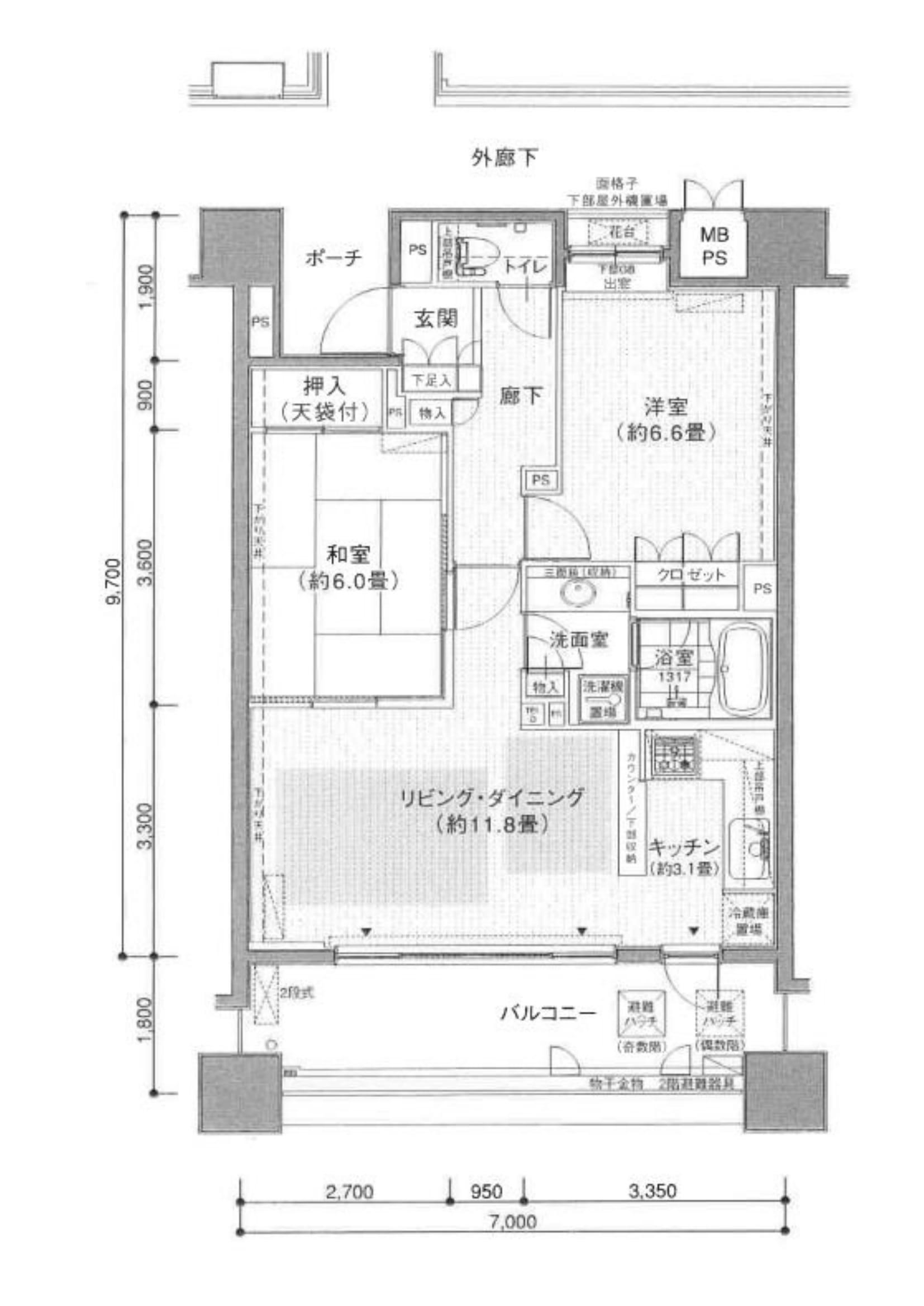 レジデンス熊谷(2LDK/7階)の間取り写真