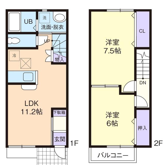 ラ・クレール(2LDK/1階)の間取り写真