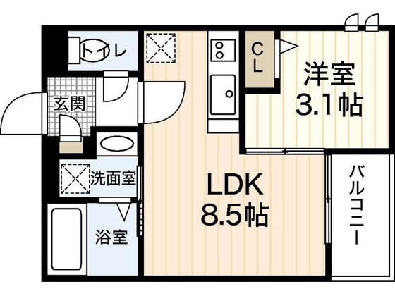 REGALEST宇品神田Ⅰ(1LDK/3階)の間取り写真
