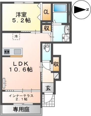 フレグラント・オリーヴ(1LDK/1階)の間取り写真