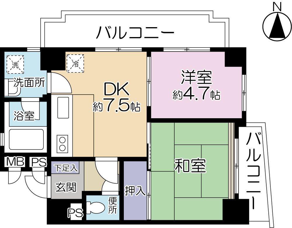 下落合ハウス(2DK/5階)の間取り写真