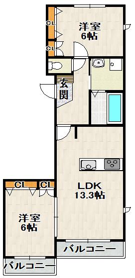ウイング・エス(2LDK/2階)の間取り写真