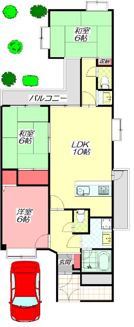 フロイデ城北(3LDK/1階)の間取り写真
