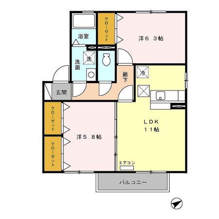 タウンコートくろい駅東II(2LDK/1階)の間取り写真