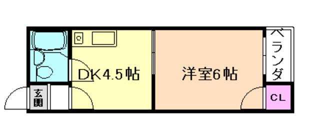 スカイハイツ香里(1DK/2階)の間取り写真