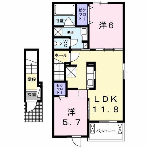 ファミール レイ(2LDK/2階)の間取り写真