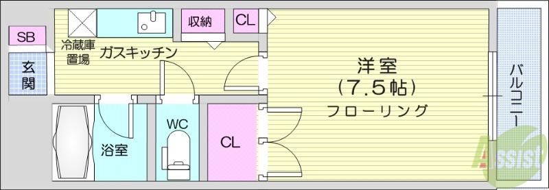 ベルメゾンMIYAZAKI(1K/5階)の間取り写真