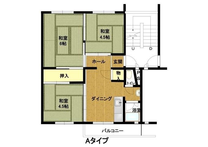 明舞北2号棟(3DK/3階)の間取り写真