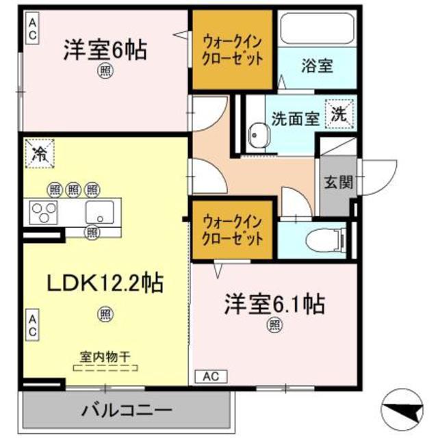 レジデンスクオーツ西町(2LDK/2階)の間取り写真