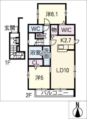エトワール小鴨(2LDK/2階)の間取り写真