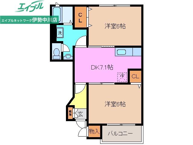 ポワールセゾンB(2DK/1階)の間取り写真