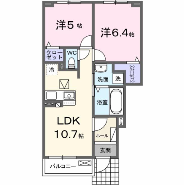 ハピネスII(2LDK/1階)の間取り写真