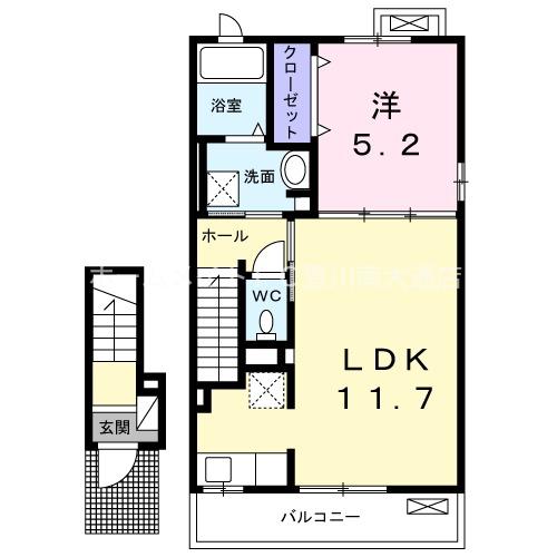 レインボー國府 B(1LDK/2階)の間取り写真