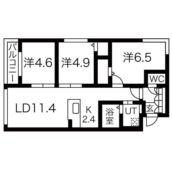 グランツ山鼻169(3LDK/3階)の間取り写真