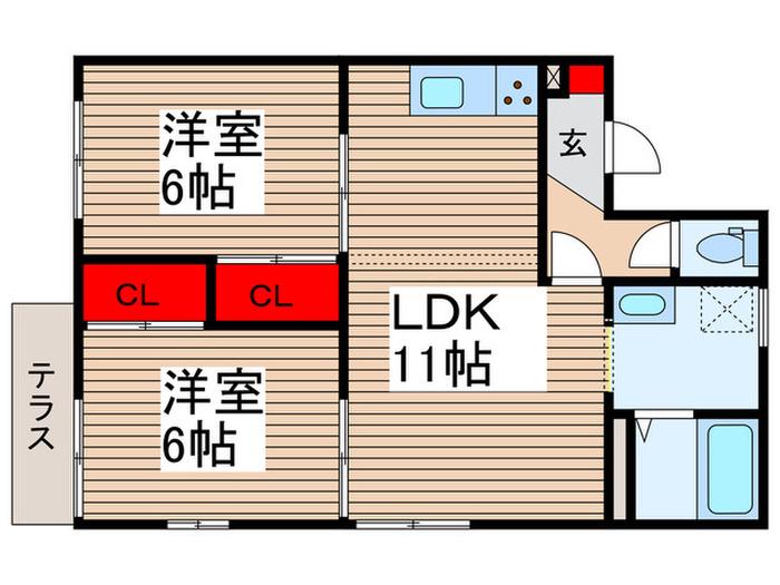 オークヒル(2LDK/1階)の間取り写真