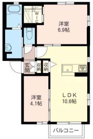 ベルヒルB(2LDK/2階)の間取り写真