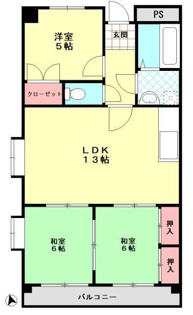 WAVE高見(3LDK/4階)の間取り写真
