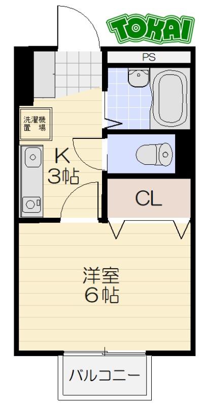 エスポワールY・K A棟(1K/2階)の間取り写真