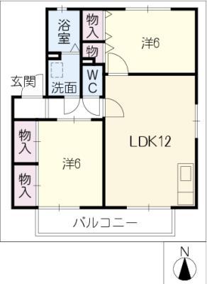 グレース ヨコイD棟(2LDK/2階)の間取り写真