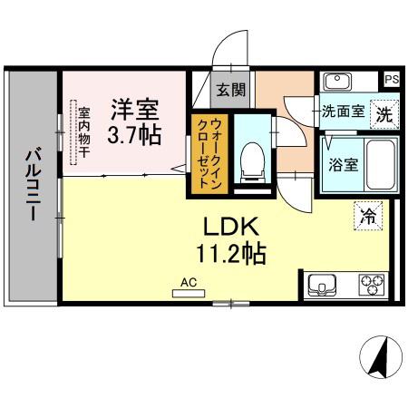 D-ROOM別府(1LDK/3階)の間取り写真