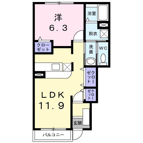 ウィスタリアA(1LDK/1階)の間取り写真