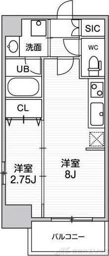 FORTUNEY江坂II(1LDK/2階)の間取り写真