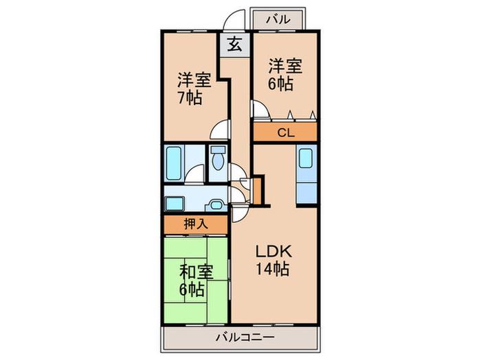 メナージュマルヤマ(3LDK/2階)の間取り写真