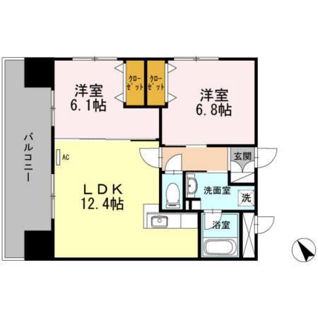 ABITI浜町(2LDK/6階)の間取り写真