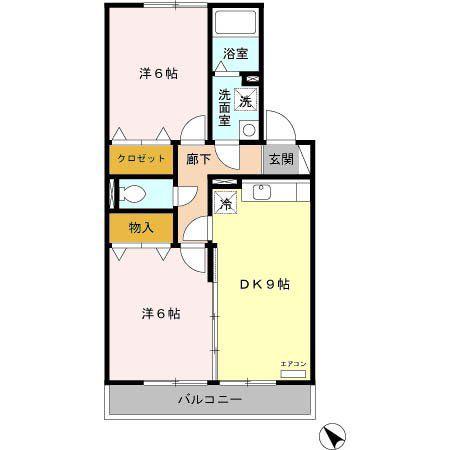 プレジオ参番館(2DK/1階)の間取り写真