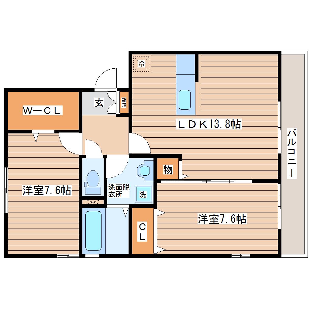 グランビア C(2LDK/1階)の間取り写真