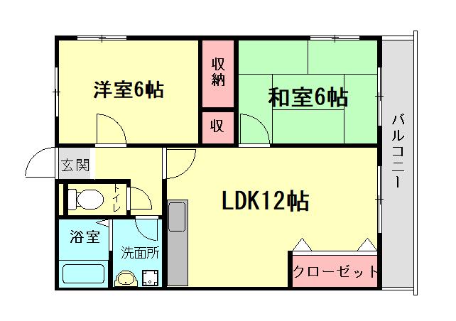 SUN POWER(2LDK/3階)の間取り写真