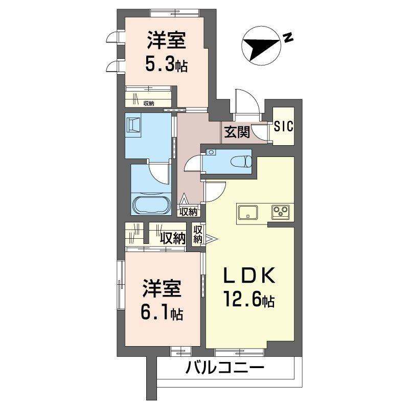 ベルシエル(2LDK/4階)の間取り写真