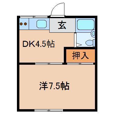 コーポみちのく(1DK/2階)の間取り写真