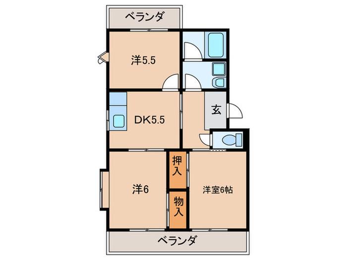 サンリバーSUGITA(3DK/2階)の間取り写真