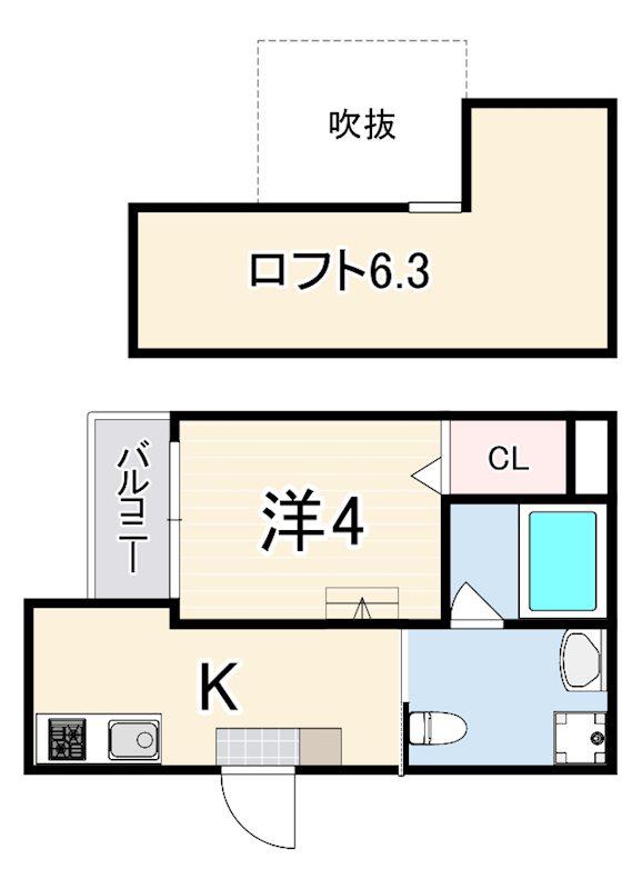 フォンテーヌ武庫川(1K/2階)の間取り写真