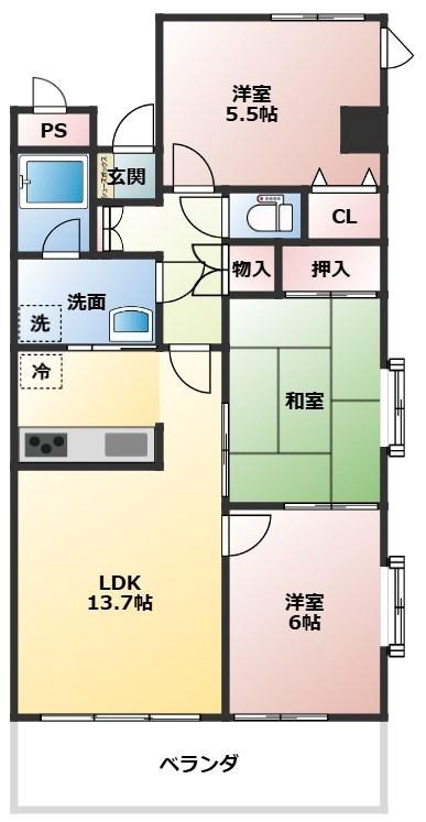 ビエラコート綾瀬(3LDK/3階)の間取り写真