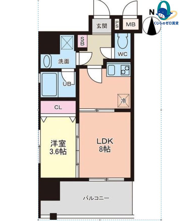 カレント茶屋が坂(1LDK/9階)の間取り写真