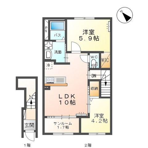 LA MAISON DE MAMAN(2LDK/2階)の間取り写真