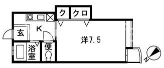 サウスウィンド(1K/1階)の間取り写真