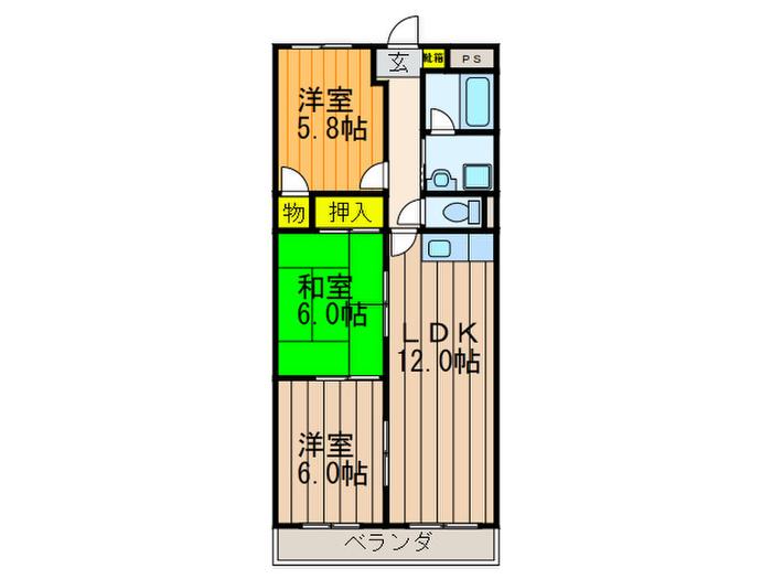 西浦ハイツ(3LDK/3階)の間取り写真