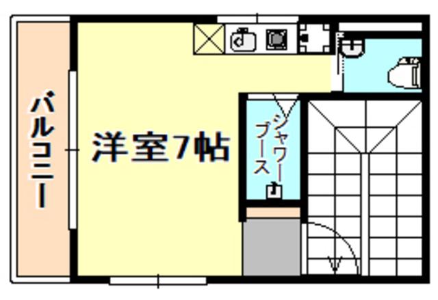 神戸高速鉄道東西線 花隈駅 徒歩7分 3階建 築38年(1K/3階)の間取り写真