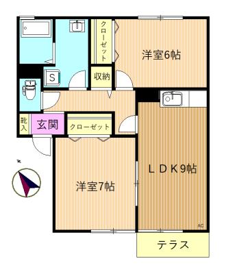 イージーパープル幸花(2LDK/1階)の間取り写真