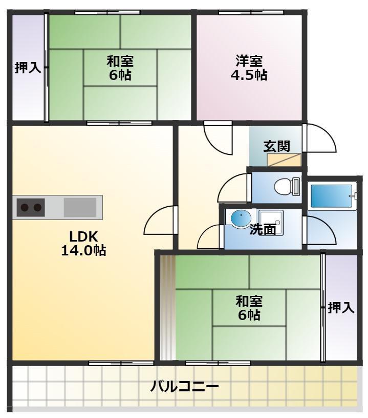 ユトリロ前田南(3LDK/4階)の間取り写真