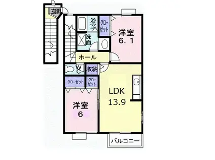 裕ハイツ II(2LDK/2階)の間取り写真