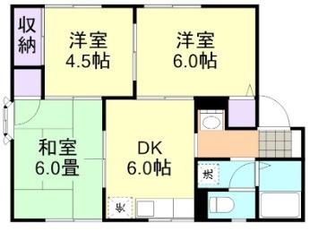 ラベンダーヒルズB棟(3DK/1階)の間取り写真
