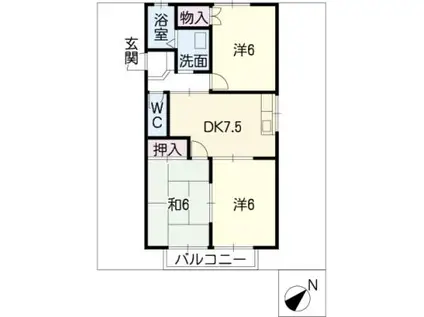 アルシェA・B(3DK/2階)の間取り写真