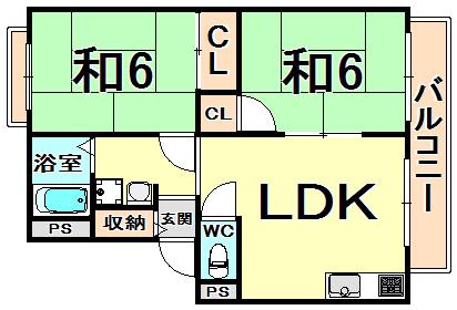 エクセル武庫川Ⅱ(2LDK/2階)の間取り写真